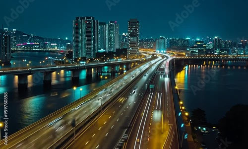 Night Cityscape with Traffic