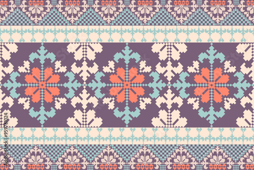 seamless knitted pattern with flowers