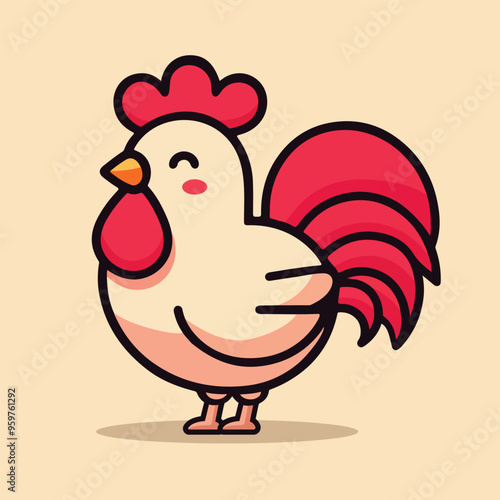 Cute chicken cartoon mascot vector flat design illustration