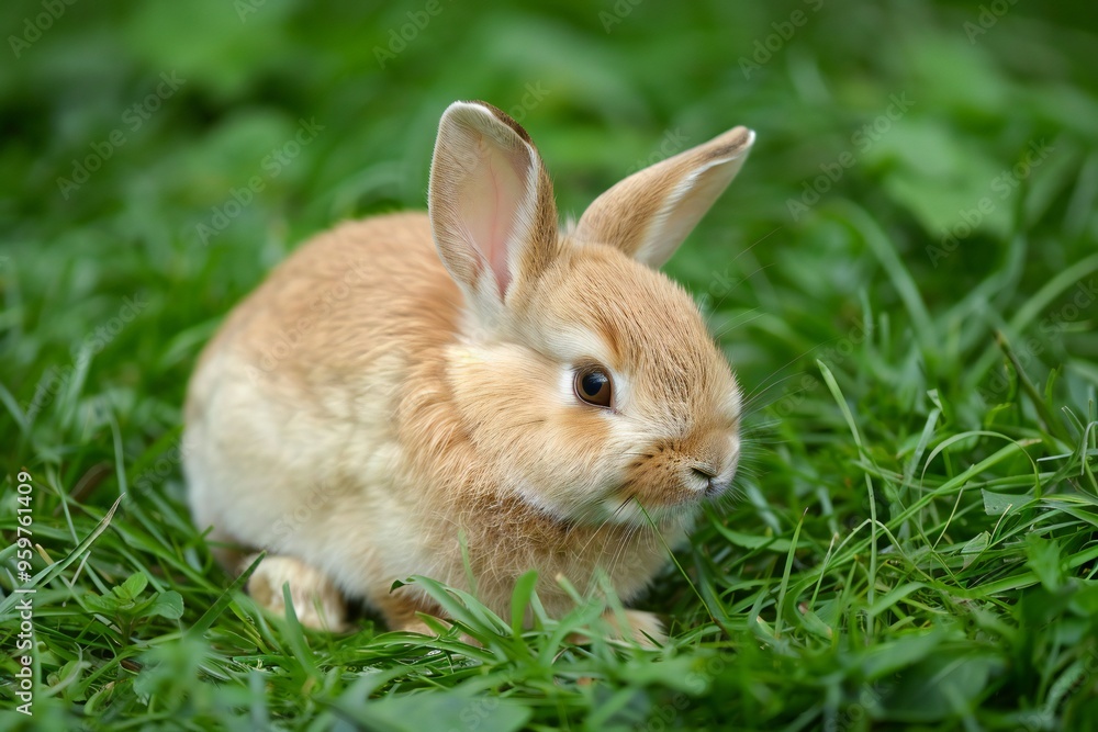 Cute fluffy little rabbit on a meadow grass field, created by ai Cute fluffy little rabbit on a meadow grass field, created by ai