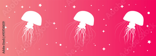 幻想的なクラゲシルエット　星と光の海　デジタルアート