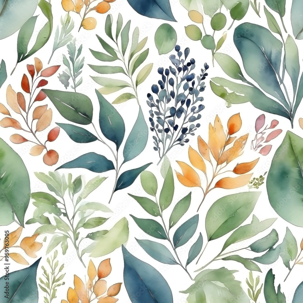 seamless Watercolor Pattern using botanical elements. seamless Watercolor Pattern using botanical elements.