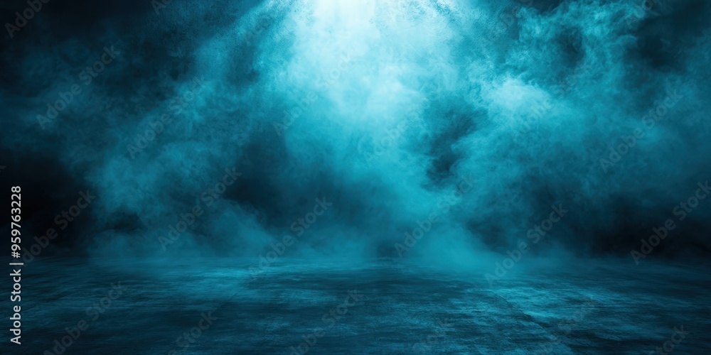 Fototapeta premium Abstract background featuring deep blue and teal tones with a dramatic smoky texture, creating a moody and atmospheric design perfect for creative projects, presentations, or digital art needing a sen