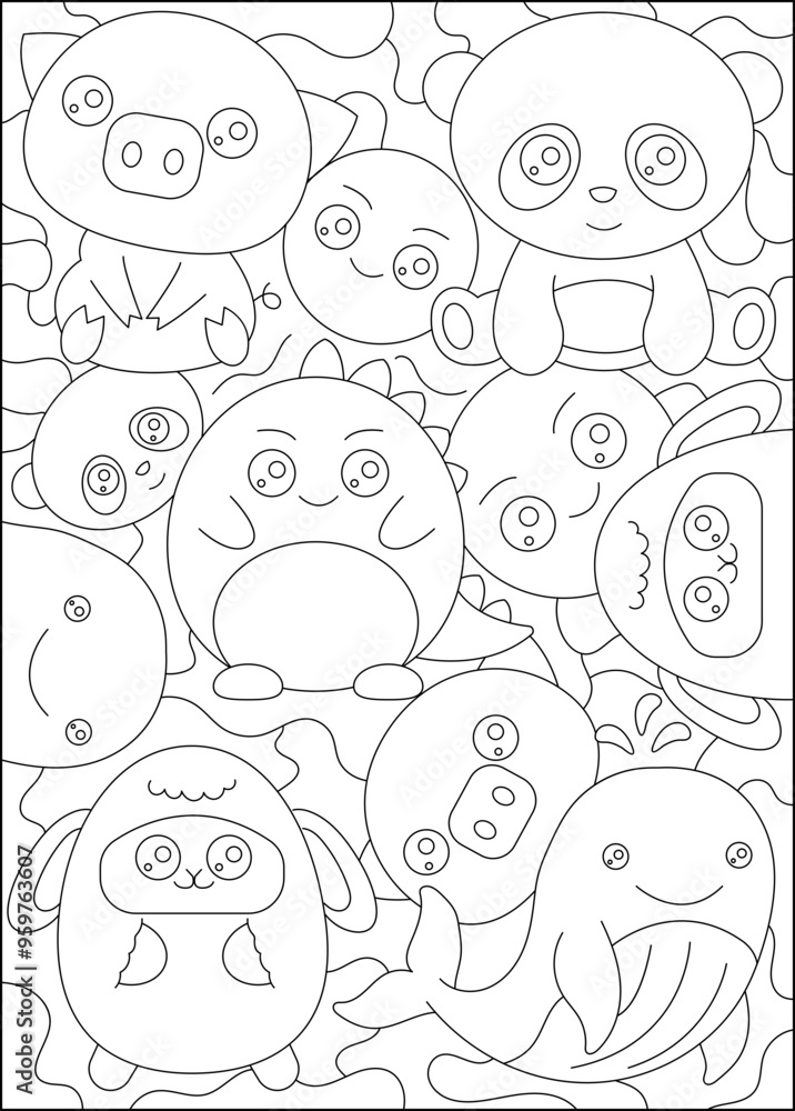 dinosaur doodle kawaii coloring book page dinosaur doodle kawaii coloring book page