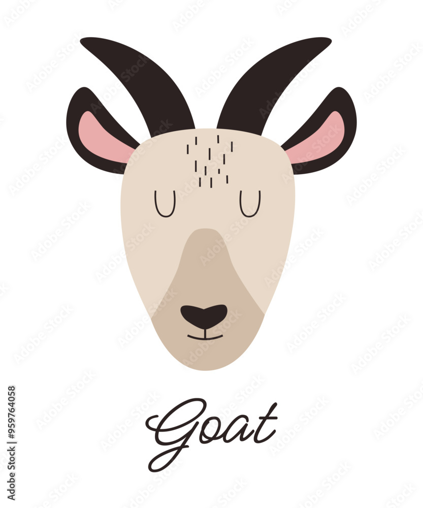 Cute and funny goat vector illustration. Farm animal's face is hand drawn in cartoon style. Cute and funny goat vector illustration. Farm animal's face is hand drawn in cartoon style.