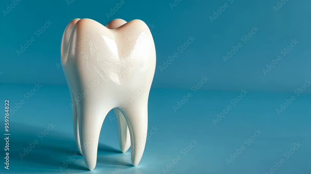 Tooth model on a blue background, dental health concept Tooth model on a blue background, dental health concept