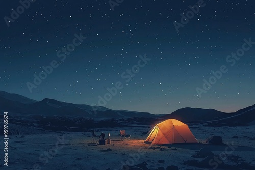 Illuminated Tent Under a Starry Night Sky