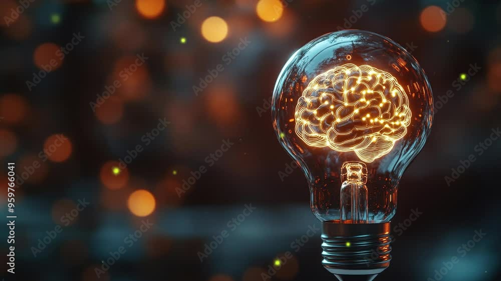 A light bulb with a glowing brain inside. Symbolizing creative thinking ...