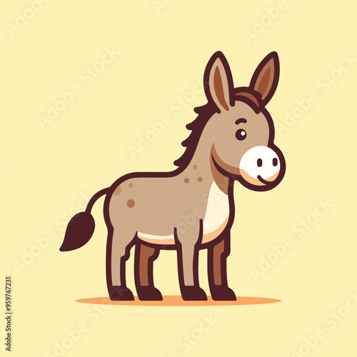 Happy cute donkey cartoon flat design vector illustration