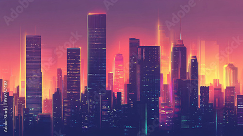 Background of a contemporary city with skyscrapers. Vector