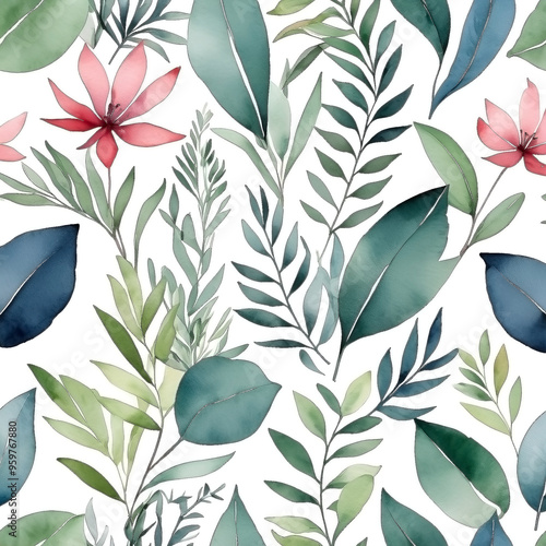 seamless Watercolor Pattern using botanical elements.