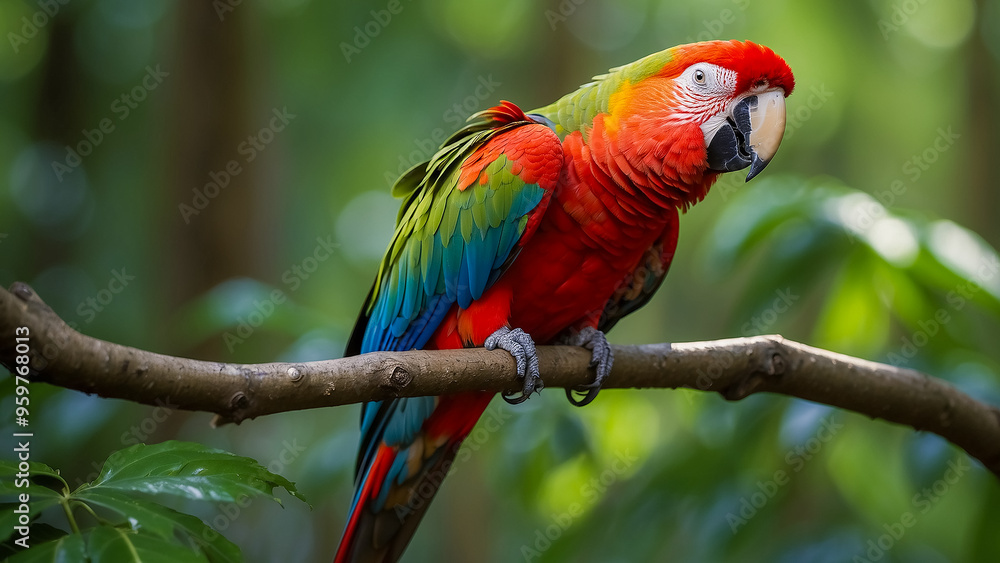 Obraz premium Beautiful parrot perched on a branch in nature.