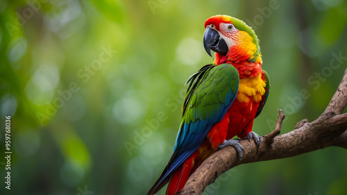 Beautiful parrot perched on a branch in nature.