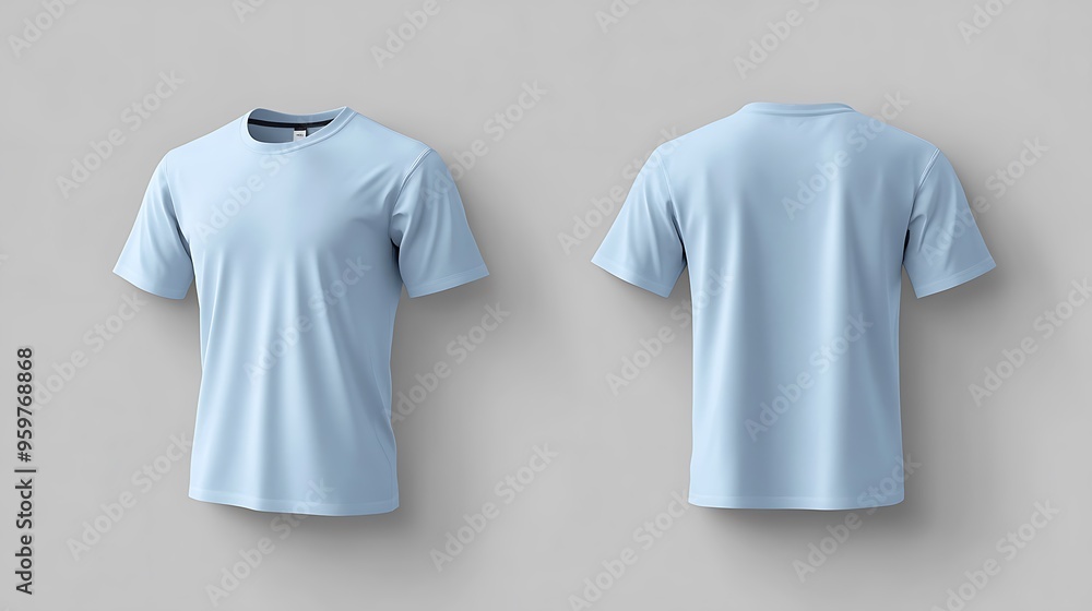 Light Blue T Shirt Mockup Front and Back View Isolated on White Background Light Blue T Shirt Mockup Front and Back View Isolated on White Background