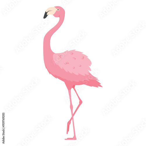 A vibrant pink flamingo stands gracefully against a clean backdrop, showcasing its elegance and distinctive features in a tranquil setting
