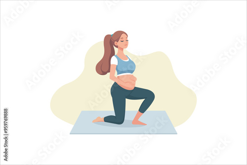 vector illustration of pregnant woman doing yoga in flat design style. vector illustration.