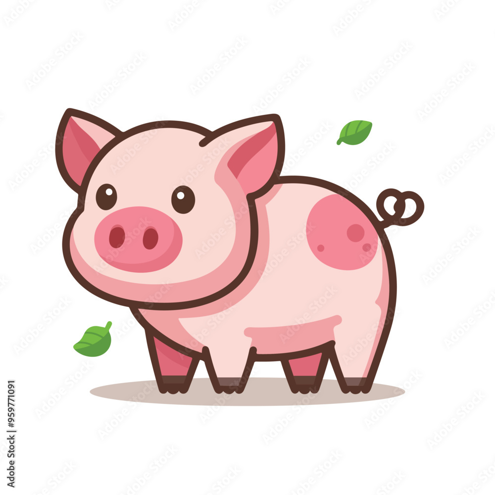 Happy cute pig farm cartoon flat design vector illustration Happy cute pig farm cartoon flat design vector illustration