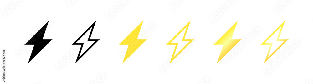 Lightning Set Icons. Silhouette, Linear and Flat style. Vector icons. Lightning Set Icons. Silhouette, Linear and Flat style. Vector icons.