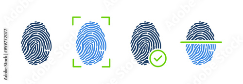Fingerprint Set Icons. Flat style. Vector icons.