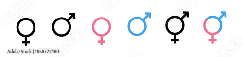 Gender set icons. Linear and flat style. Vector icons.