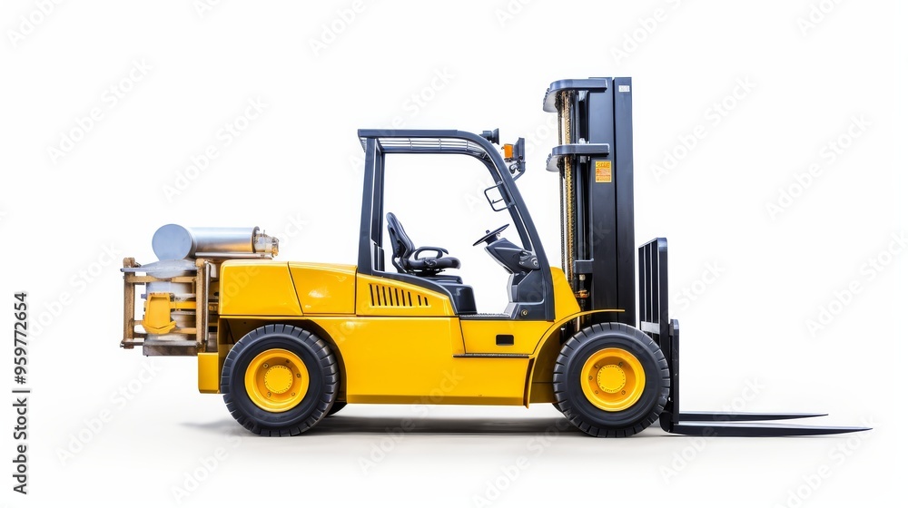 Heavy-duty forklift parked on a clean surface in a warehouse setting during the day Heavy-duty forklift parked on a clean surface in a warehouse setting during the day