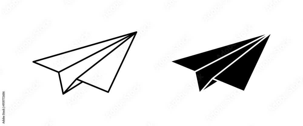 Paper airplane icons. Linear and silhouette style. Vector icons. Paper airplane icons. Linear and silhouette style. Vector icons.