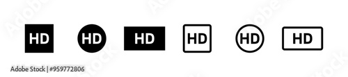 Full HD set icons. Silhouette and linear style. Vector icons.