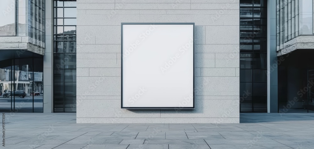 Minimalist city street with a large blank billboard, framed by classic architecture, ready for advertising or creative displays Minimalist city street with a large blank billboard, framed by classic architecture, ready for advertising or creative displays