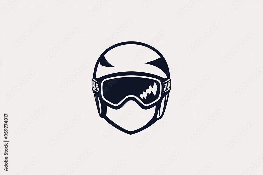 A sleek logo featuring a ski helmet and goggles emphasizes safety and adventure in winter sports with a minimalist approach. Generative AI