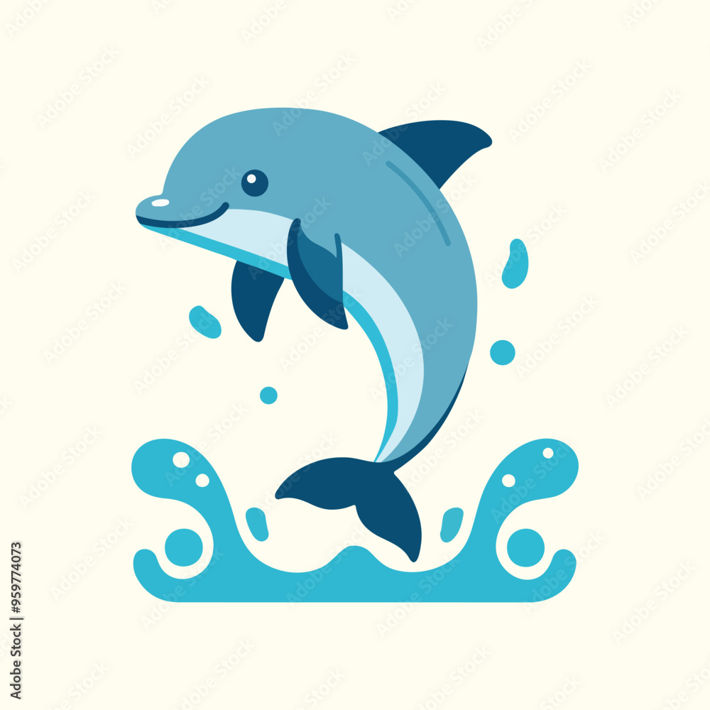 Fototapeta premium Adorable Dolphin Illustration Vector Jumping Out of Water for Marine Themes
