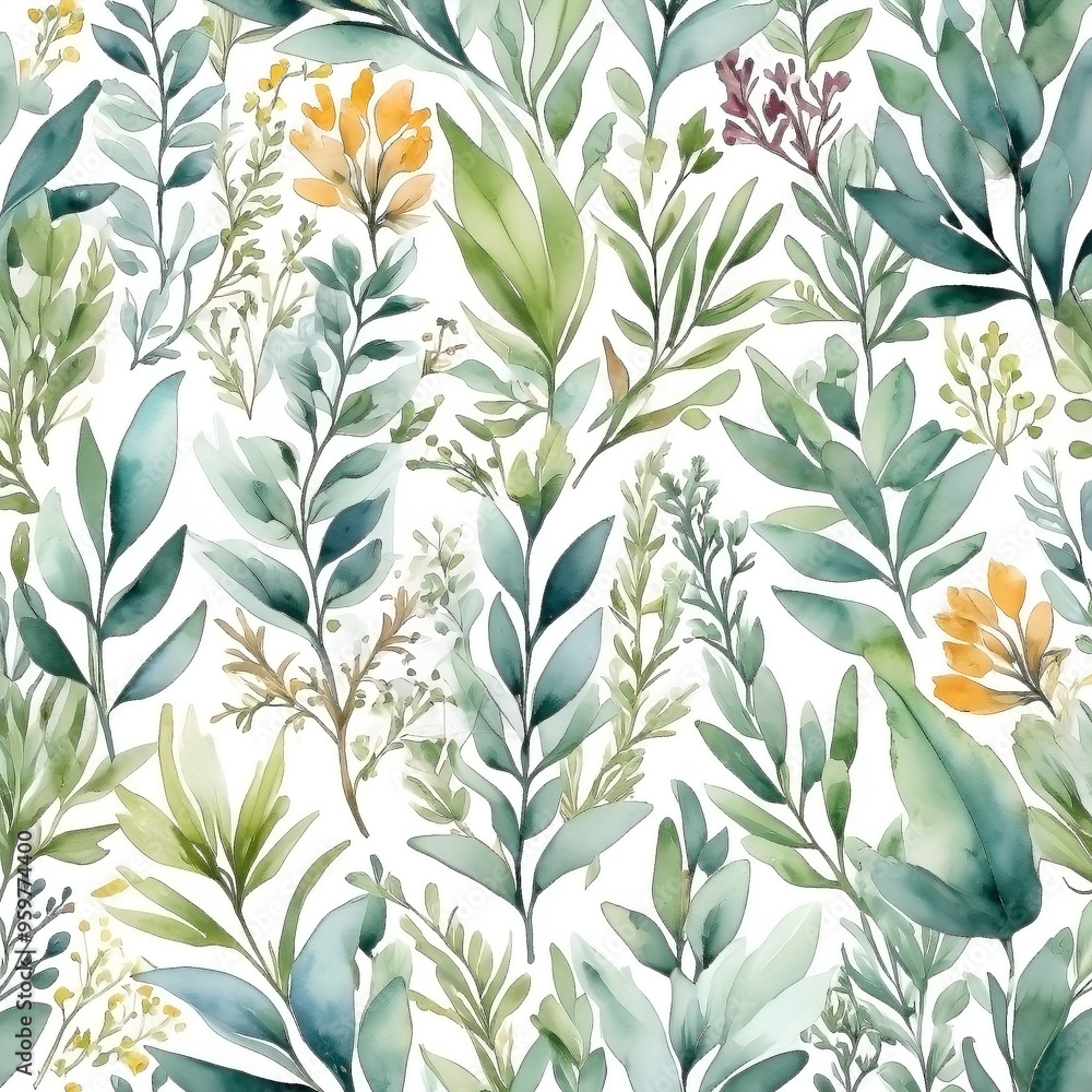 seamless Watercolor Pattern using botanical elements. seamless Watercolor Pattern using botanical elements.