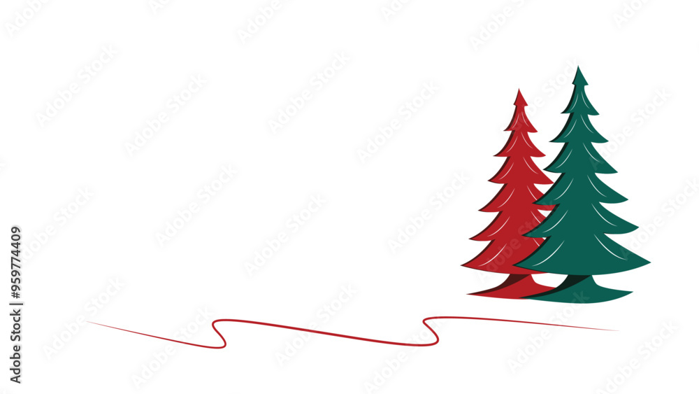 Christmas card with stylized image of two Christmas trees with white stripes of snow. Vector illustration with white background. Christmas card with stylized image of two Christmas trees with white stripes of snow. Vector illustration with white background.