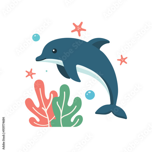 Adorable Dolphin Illustration Vector Jumping Out of Water for Marine Themes