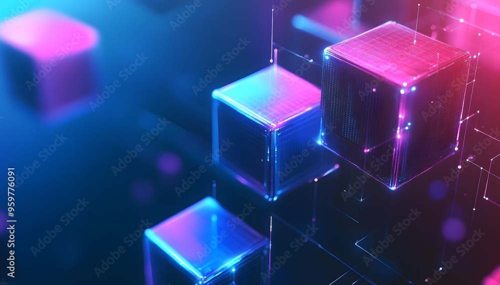 Glowing Cubes Connected by Lines in a Digital Space Glowing Cubes Connected by Lines in a Digital Space