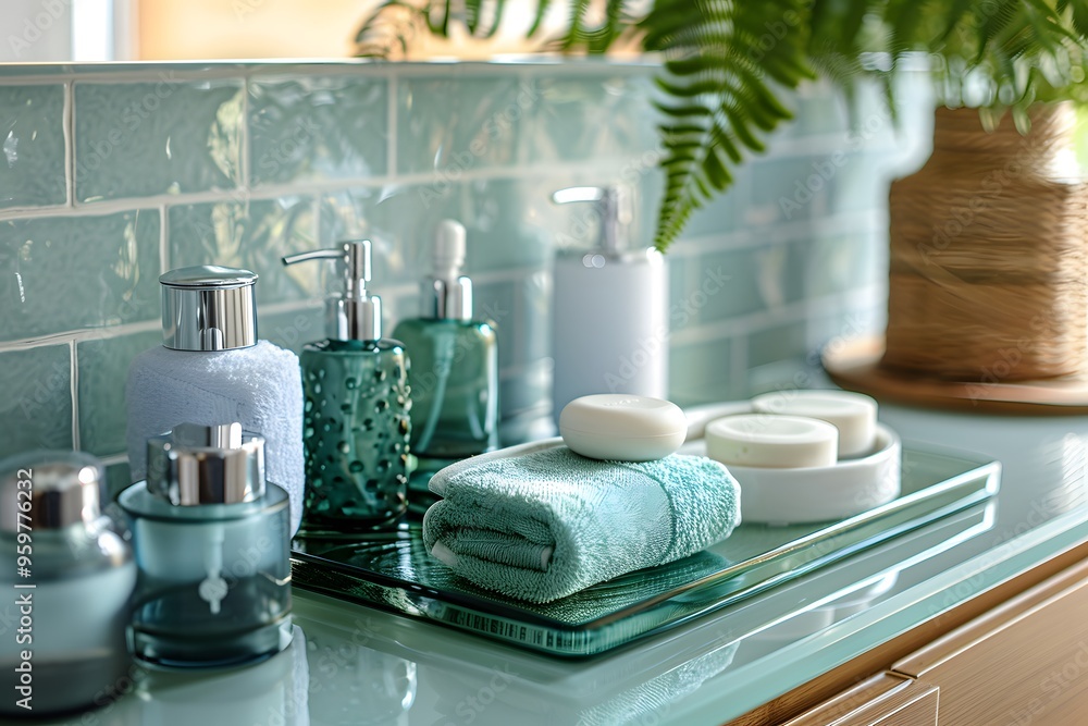 Serene Bathroom Essentials: A Tranquil Display of Spa-Like Products and Textiles Serene Bathroom Essentials: A Tranquil Display of Spa-Like Products and Textiles