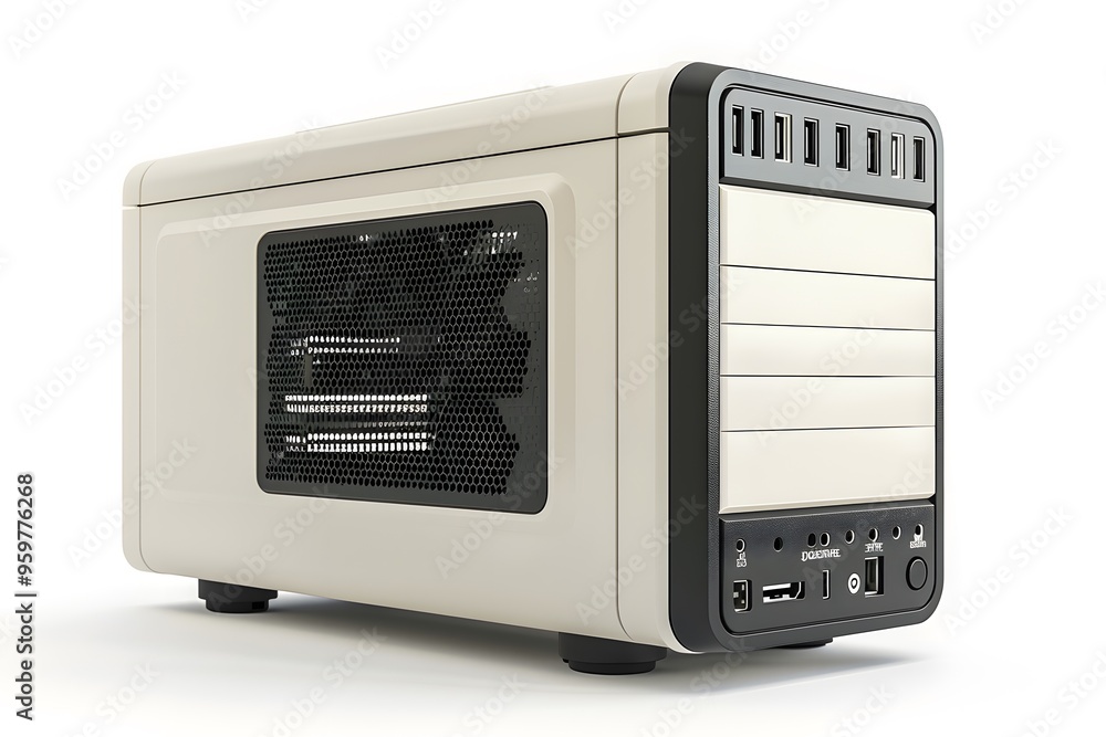 Fototapeta premium Compact and Stylish Computer Case with Multiple Ports and Ventilation