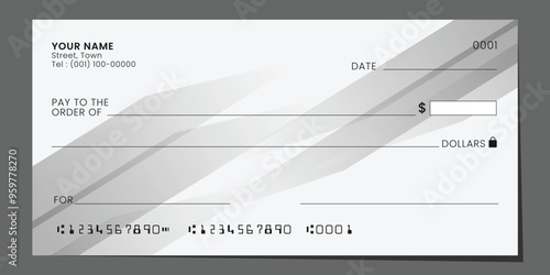 Blank bank cheque, checkbook business template payment paper voucher. Vector