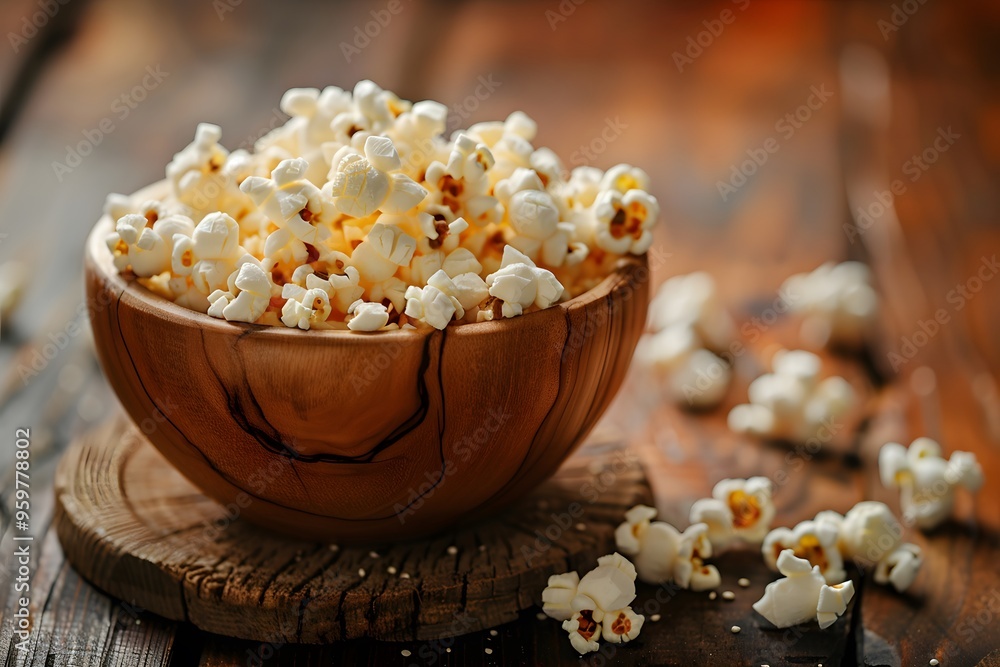 Deliciously Fresh Popcorn in a Rustic Wooden Bowl Deliciously Fresh Popcorn in a Rustic Wooden Bowl