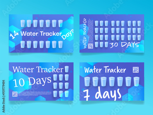 Brightly colored water tracking cards to help you stay hydrated, with clear cup markers to help you track your daily water intake