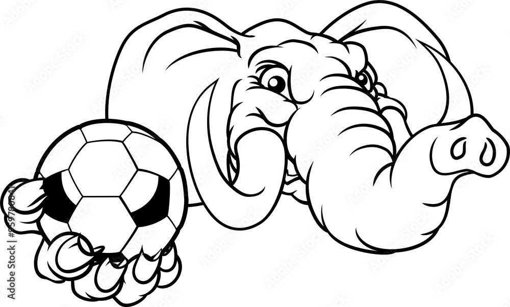 Elephant Soccer Football Ball Sports Mascot Elephant Soccer Football Ball Sports Mascot