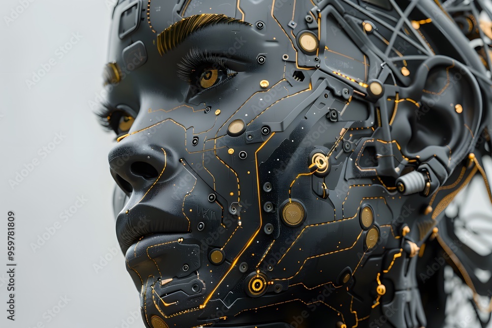 Futuristic Cybernetic Face with Intricate Circuitry Design Futuristic Cybernetic Face with Intricate Circuitry Design
