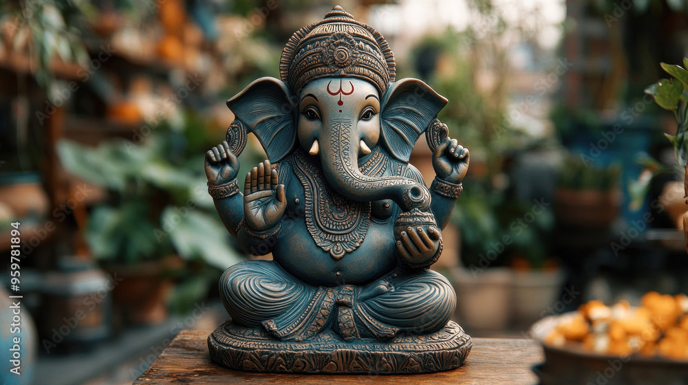 Fototapeta premium Ganesh Chaturthi sustainable practices, focusing on the use of eco-friendly materials and practices in the celebration of Ganesh Chaturthi