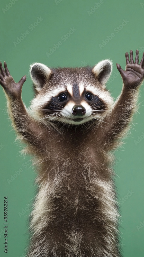 Fototapeta premium a professional studio photograph of cute raccoon standing on two legs and ready to dance