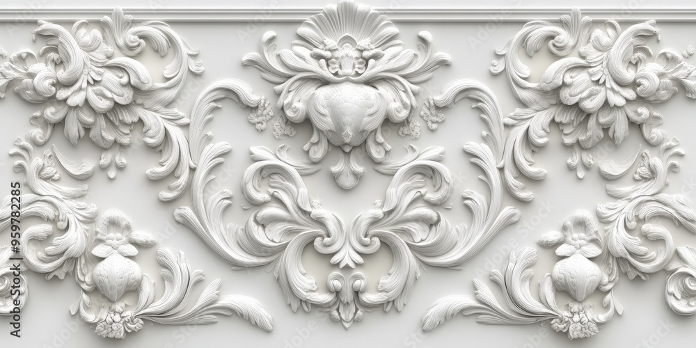 White Ornamental Design on Wall. White Ornamental Design on Wall.