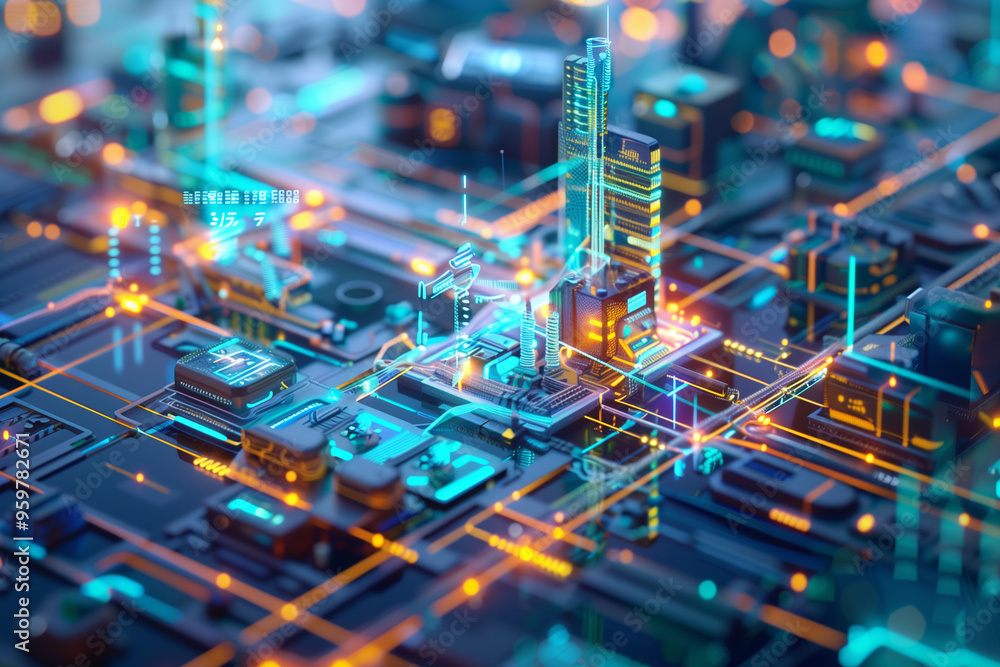 Abstract electronic circuit board network. Online storage technology for data. Futuristic technology concept Abstract electronic circuit board network. Online storage technology for data. Futuristic technology concept