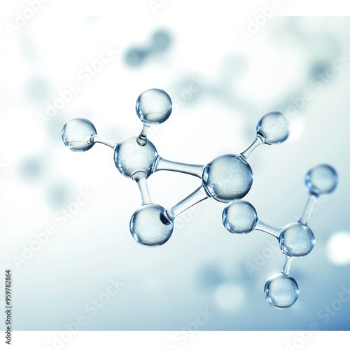 water molecules on light blue blur background 