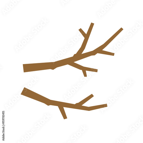 木の枝のイラスト素材セット、シンプルな小枝のパーツ