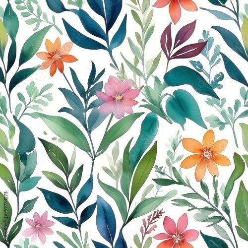 seamless Watercolor Pattern using botanical elements.