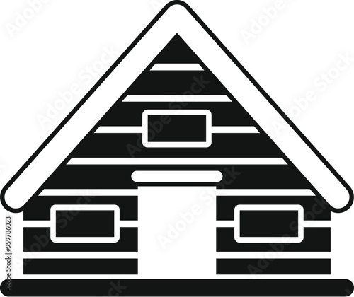 Simple wooden chalet icon representing winter holidays in mountains, isolated vector silhouette