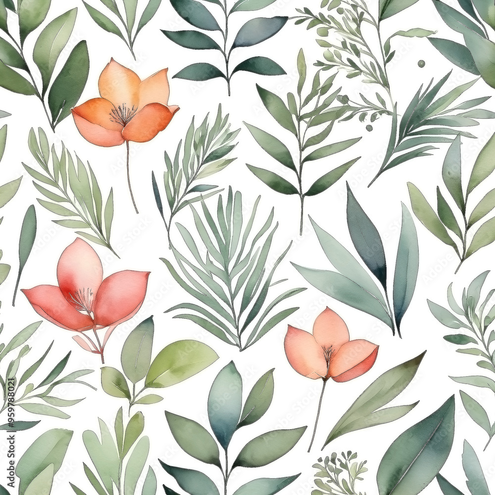 seamless Watercolor Pattern using botanical elements. seamless Watercolor Pattern using botanical elements.